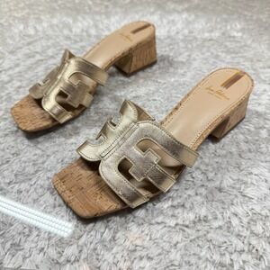 Sam Edelman Heels Women's 7 Gold Leather Cork Block Sandals Winslow Boho Resort